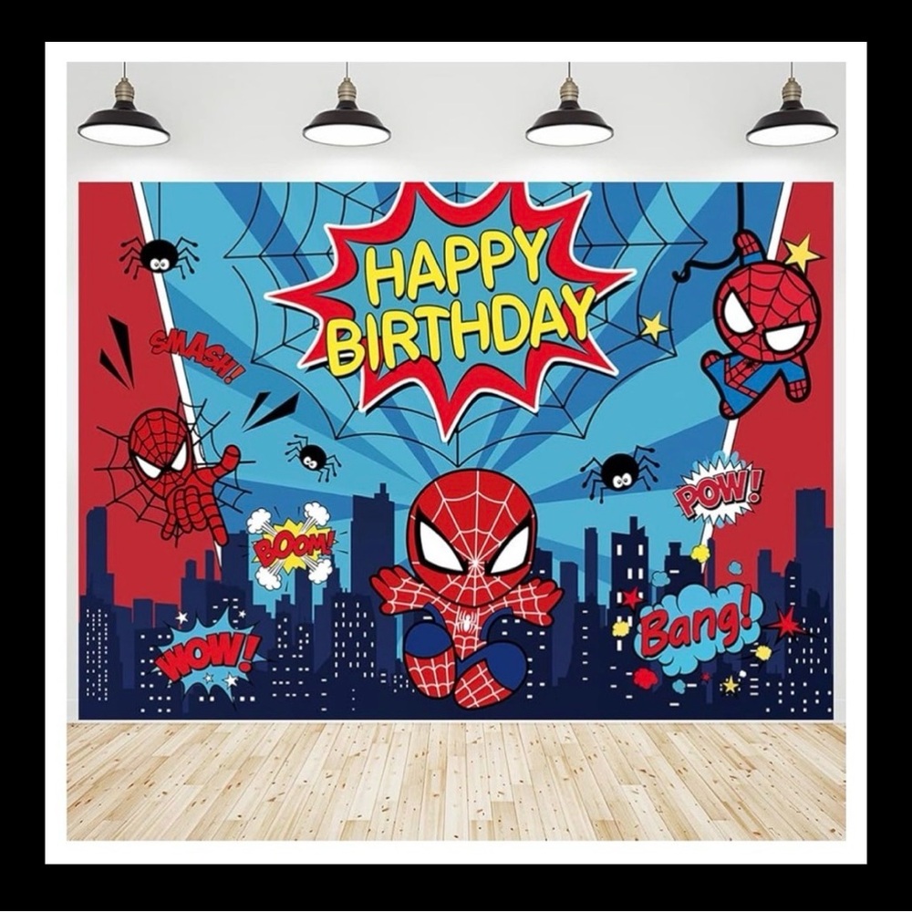 Spider-Man Happy Birthday backdrop #3, 5 x 7, Banner & Balloons,Cartoon  Party